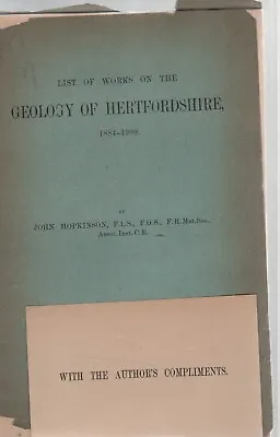 £15 • Buy 1902 List Of Works On The GEOLOGY Of HERTFORDSHIRE 1884-1900 By John Hopkinson
