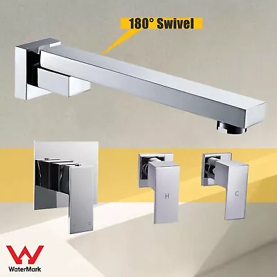 Square Bath Spout Mixer Hot Cold Taps Set Chrome Swivel Wall Bathtub Faucet • $66