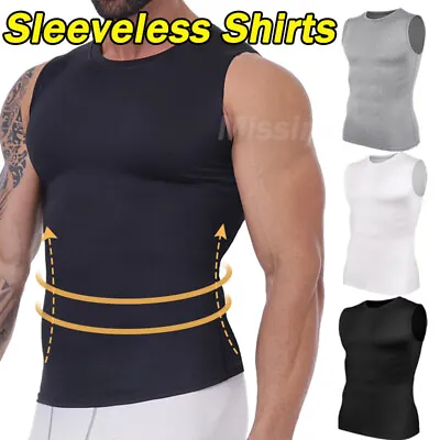 Mens Slimming Vest Body Shaper Compression T-Shirt Fitness Muscle Tank Top • $15.99