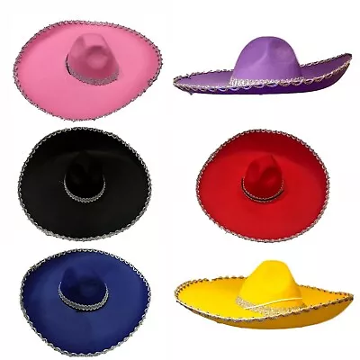 Adults Mens Womens Mexican Hat Spanish Costume Sombrero Hat Silver Trim Party  • $15.95