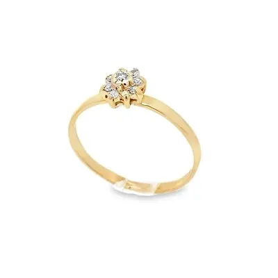 Estate 14k Yellow Gold Petite Round Brilliant Diamond Flower Cluster Ring • £192.20