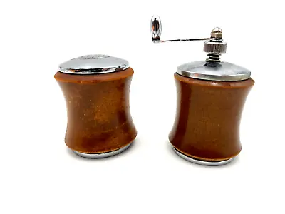 Vintage Mid-Century Modern Wood & Metal Salt Shaker And Pepper Grinder- USA • $15