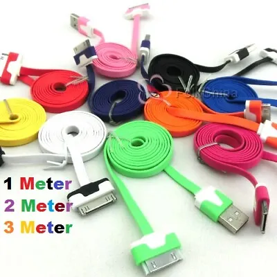 Flat Noodle USB Data Sync Charger Cable For IPhone 4 4S 3G 3GS IPad 2 &1 IPod • £2.79
