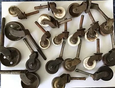 Lot Of 17 Antique Furniture Casters 1-1/8  1-3/16 Wood Metal Porcelain Cast Iron • $24.95