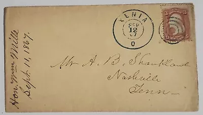 1867 XENIA OHIO COVER BLUE TARGET KILLER To NASHVILLE TENN-FREE USA SHIPPING • $103.50