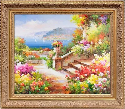 Ornate Framed Oil On Canvas Signed A Rossi A Leisurely Mediterranean Landscape • $395