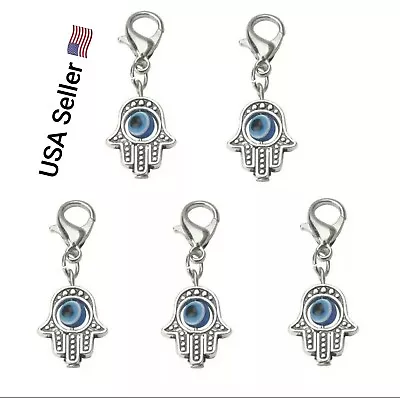 $3.99 • Buy EVIL EYE 5pcs 35*13mm Beads Hamsa Hand Charms Pendent Lobster Clasp Pendant Key
