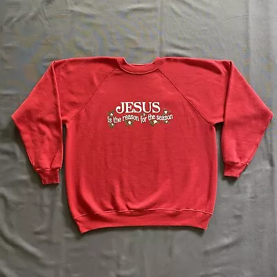 VTG 90s Hanes Sweatshirt Mens XL Red Pullover Christmas Jesus Theme Xmas 90s USA • $14.85