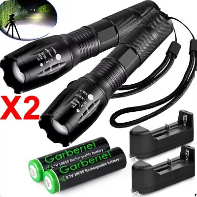 2 Pack Super Bright LED Tactical Flashlight Torch Lamp With Rechargeable Battery • $11.99