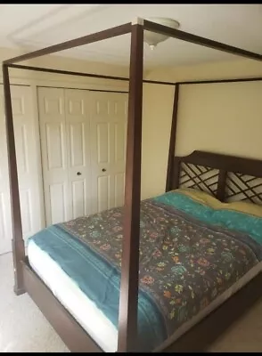 Ethan Allen Canopy Four Post Bedframe. Dark Mahogany Wood  • $1500