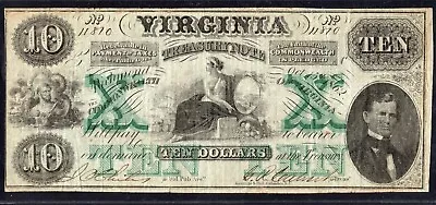 1862 Obsolete Currency Virginia Treasury Note $10 - Serial #11870 CR9 Circulated • $98.88