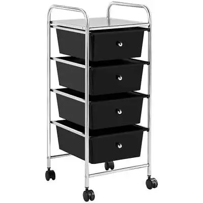 4 Drawers Metal Frame Storage Cart Rolling Bin Trolley Black • $33.27