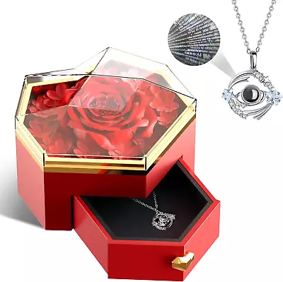 Gifts For Wife From Husband Preserved Rose With I Love You Necklace - Women Ros • $37.85