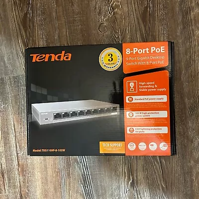 Tenda TEG1109P-8-102W 9-Port Gigabit Desktop Ethernet Switch Hub With 8-Port NEW • $59.99