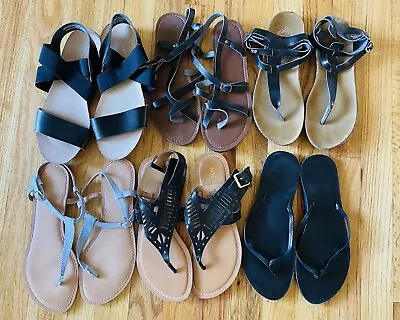 HUGE LOT Sandals Sz 8 Shoes REEF Mossimo Old Navy Nine West ROXY Thongs Black • $24.99