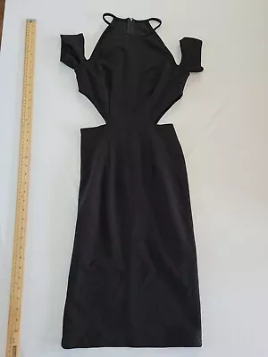 Ladies Dress Missguided Size 8 Black Waist Cut Out Cold Shoulder 9468 • £15.99