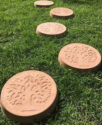 6 X Terracotta Round Concrete Garden Stepping Stones 23cm / 9Inch | Tree Of Life • £64.96