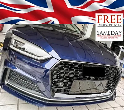 RS5 Style GLOSS BLACK Front Grill For Audi A5 S5 2016-2020 Honeycomb Mesh Grille • £95.99
