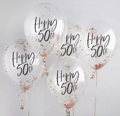 Happy 50th Rose Gold Confetti Latex Party Balloons. 50th Birthday Decorations • £4.75