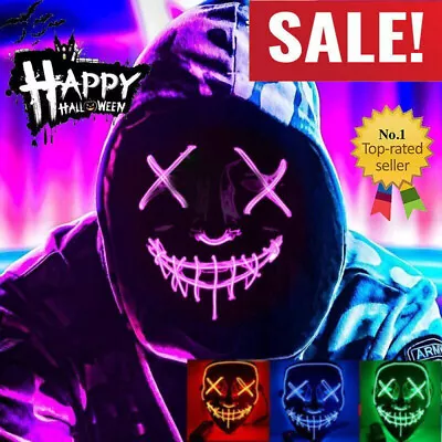 Halloween LED Glow Mask 3 Modes EL Wire Light Up The Purge Movie Costume Party • $9.89