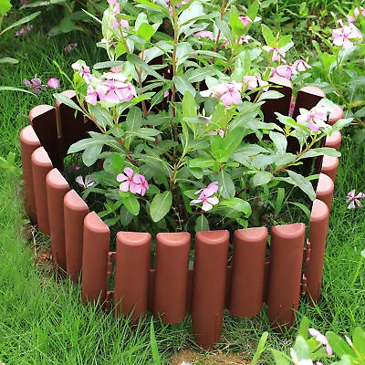 5 Brown Garden Lawn Palisade Edging Border Wall Flowerbed Plastic Wood Texture • £8.95