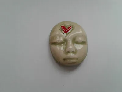 Handmade Glazed Porcelain Face/Head Cabochon. Green 32mm Art Doll/Beading/Brooch • £9.25