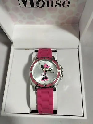 New Disney Minnie Mouse Ladies Quartz Watch Silver Tone Pink Band • $15