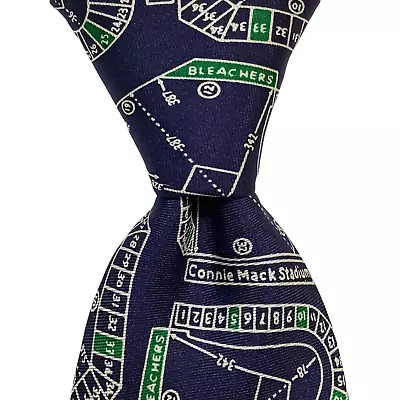 JOSH BACH Silk Necktie USA Designer FOOTBALL FIELDS STADIUMS Blue/White PERFECT • $20.99