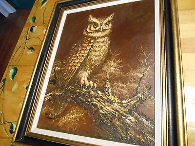 Vintage Pallet Knife Painting Owl Signed H.KING? Acrylic On Board • $49.95