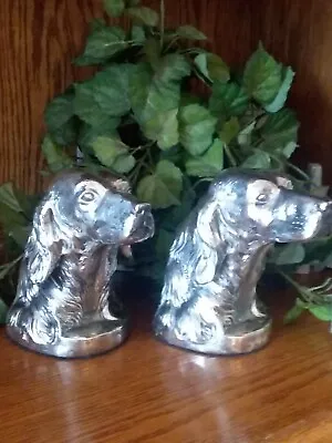 Vtg Irish Setter Retriever PMC Doghead Silvertone Patina Cast Metal Bookends GC • $24.95