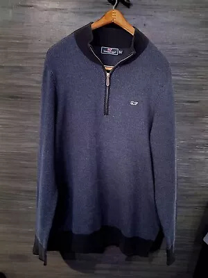 VINEYARD VINES Size Medium Wool Blend  1/4 Zip Navy Blue Sweater • $32.99