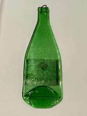 Flattened Melted Wine Bottle Hangable Green Glass Cheese & Cracker Plate • $9.59