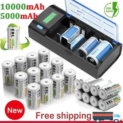 Lot C D Cell Rechargeable Batteries   NI-Mh / AA AAA 9V LCD Charger • $64.99