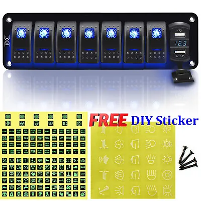 8 Gang Toggle Rocker Switch Panel USB Voltmeter Car Boat Marine Truck Blue LED • $36.98