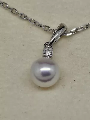 Mikimoto Pearl Pendant & Diamond 18k White Gold  6mm Pearl  20 Inches Chain  • $750