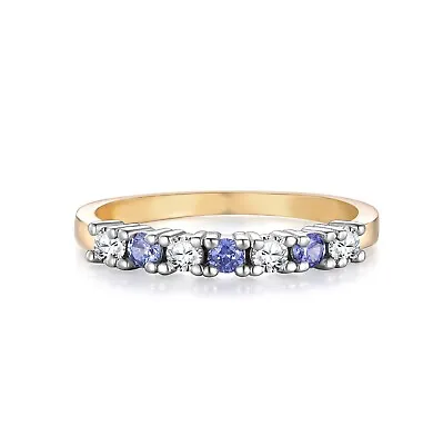 Ladies 9 Carat Gold Sterling 925 Silver Tanzanite White Sapphire Eternity Ring • £23.35