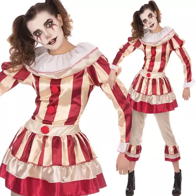 Vintage Clown Costume Ladies Halloween Scary Fancy Dress Pennywise Carnevil • $82.43