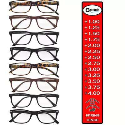 Reading Glasses Mens Womens Readers 8 Pack Spring Hinge Readers Unisex Eyeglass • $14.95