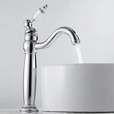 £30.62 • Buy Tall Bathroom Sink/Basin Mixer Taps Chrome Mono Countertop Tap Ceramic Handle-bl