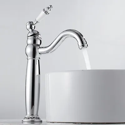 Tall Bathroom Sink/Basin Mixer Taps Chrome Mono Countertop Tap Ceramic Handle OC • £52