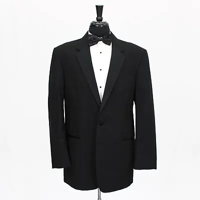 Jean Yves 42L Black Tuxedo Jacket Blazer Solid 2B Polyester • $49.99