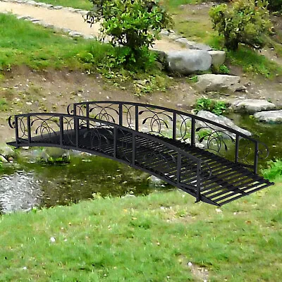 8 Ft Metal Garden Bridge Outdoor Backyard Decorative Pond Bridge W/ Side Rails • $329.99