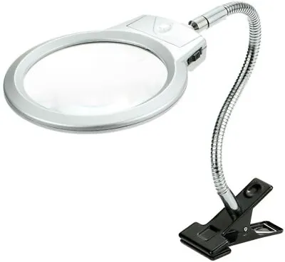 LED Magnifying Glass Desk Lamp Magnifier Battery Powered LED Table Light W/ Clip • £13.95