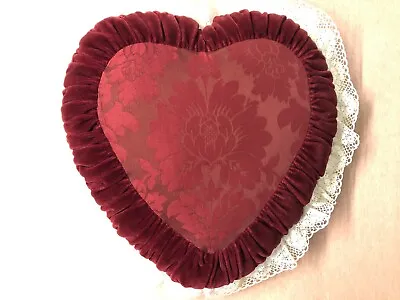 $40 • Buy Vintage Velvet Damask & Lace Heart Shaped Pillow Cushions French Country/Shabby