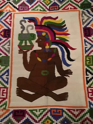 Mayan Zapotec Aztec Rug Blanket Wool Colorful 59 X 83 • $799