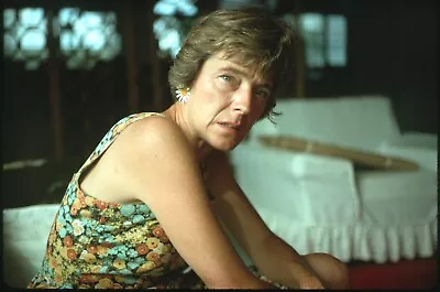 1968 Woman Looking At Camera Sunflower Earrings Short Hair Vintage 35mm Slide • $10