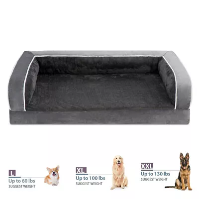 M/L/XL Dog Bed Orthopedic Foam 3Side Bolster DarkGray Pet Sofa W/Removable Cover • $25.99