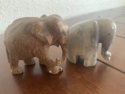 Vintage Carved Elephant Wooden & Marble Sculpture Figurine Statue 3.5  AS IS • $19.99