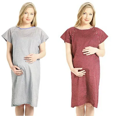 £5.22 • Buy Maternity Hospital Gown Labor Delivery Nursing Breastfeeding Gray Purple Plum