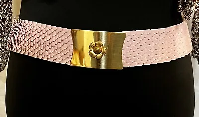 Vintage Mermaid PINK Fish Scale Mesh Belt Elastic Stretch Gold Tone Metal Buckle • $14